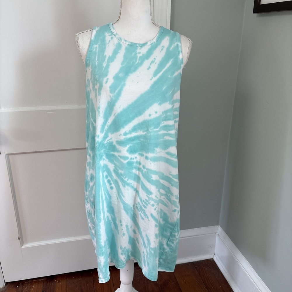 J.Crew Tank Dress Small Teal White Tie Dye Sleeveless Cotton Beach Summer